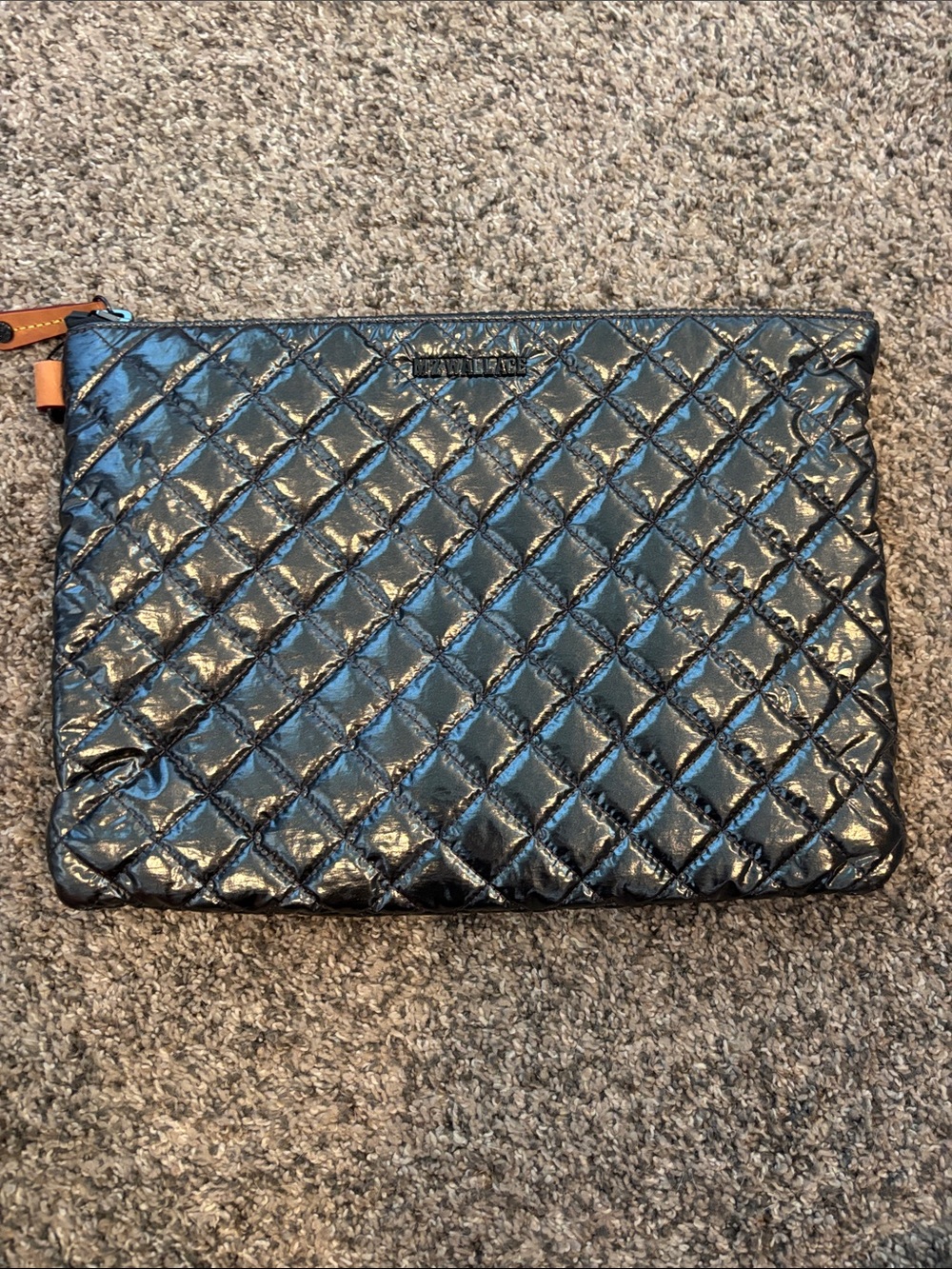 MZ Wallace Quilted Metallic Black / gray Pouch Clutch nwt.